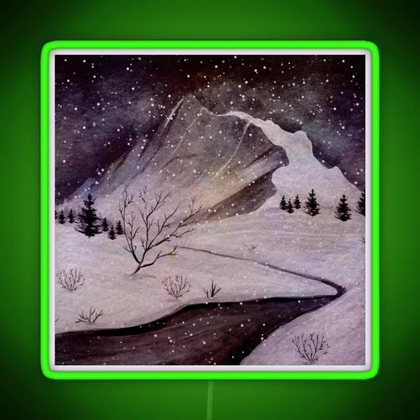 Snowy Mountain Road RGB Neon Sign