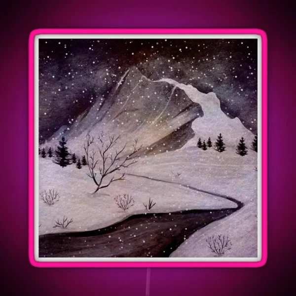Snowy Mountain Road RGB Neon Sign