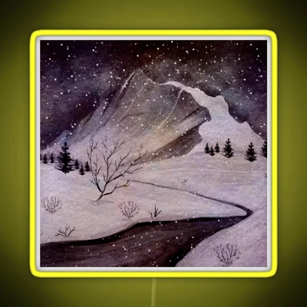 Snowy Mountain Road RGB Neon Sign