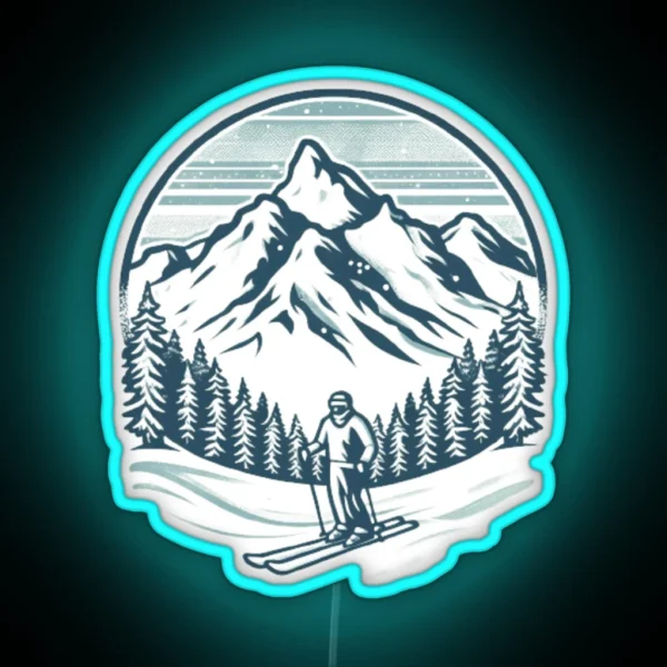 Snowy Mountain Skiing RGB Neon Sign