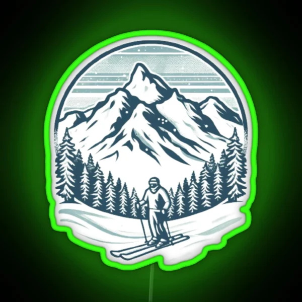 Snowy Mountain Skiing RGB Neon Sign
