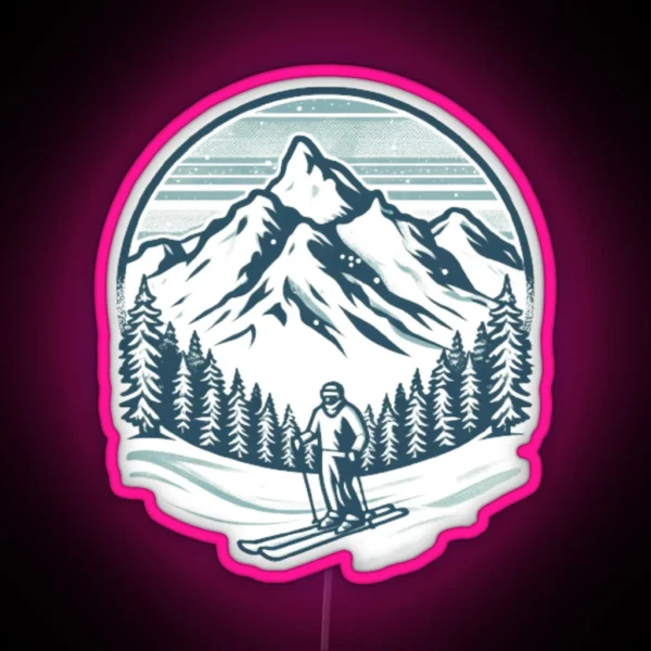 Snowy Mountain Skiing RGB Neon Sign