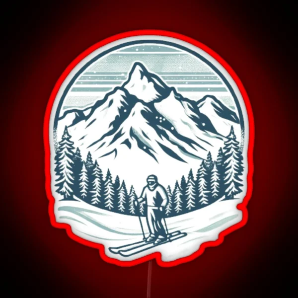 Snowy Mountain Skiing RGB Neon Sign