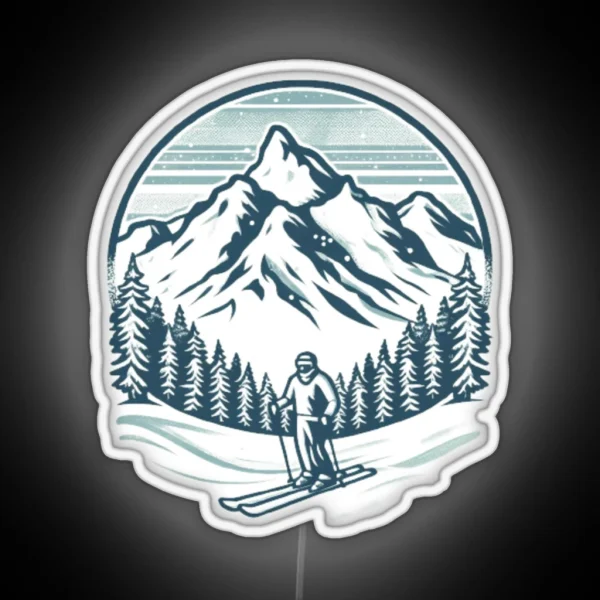 Snowy Mountain Skiing RGB Neon Sign