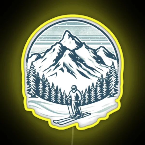 Snowy Mountain Skiing RGB Neon Sign