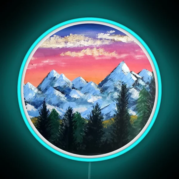 Snowy Mountain Sunset RGB Neon Sign