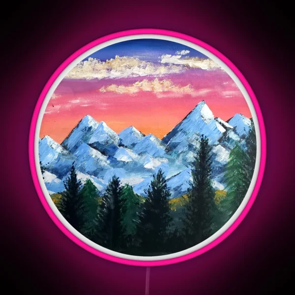 Snowy Mountain Sunset RGB Neon Sign