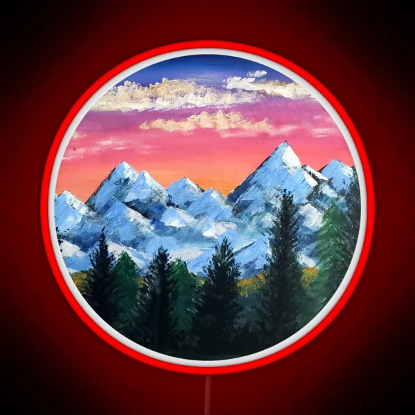Snowy Mountain Sunset RGB Neon Sign