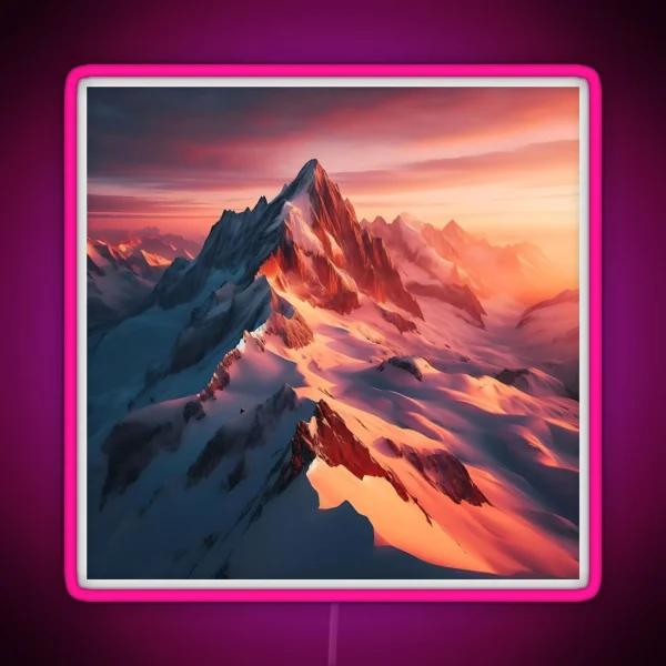 Snowy Mountain Sunset RGB Neon Sign