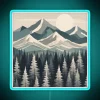 Vibrant neon light sculpture of snowy mountains and tree silhouette