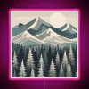 Vibrant snowy mountain landscape with trees illuminated by neon lights
