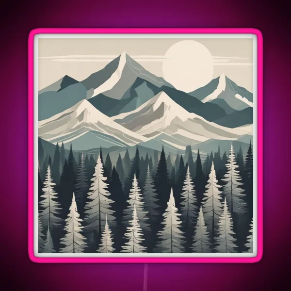 Snowy Mountains With Trees RGB Neon Sign