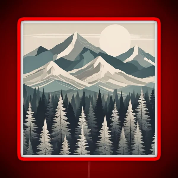 Snowy Mountains With Trees RGB Neon Sign