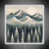 Futuristic neon signage featuring snowy mountains and glowing green trees