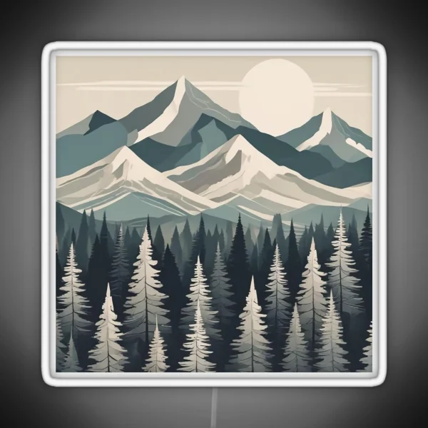 Snowy Mountains With Trees RGB Neon Sign