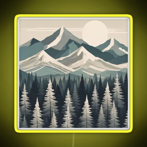 Snowy Mountains With Trees RGB Neon Sign