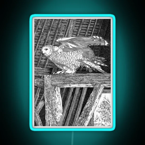Snowy Owl In Barn RGB Neon Sign