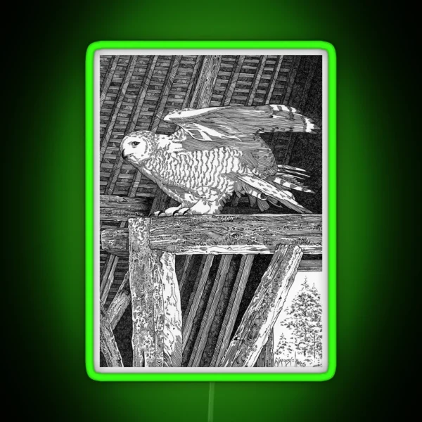 Snowy Owl In Barn RGB Neon Sign