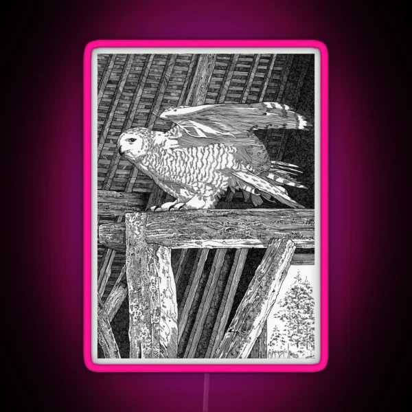 Snowy Owl In Barn RGB Neon Sign