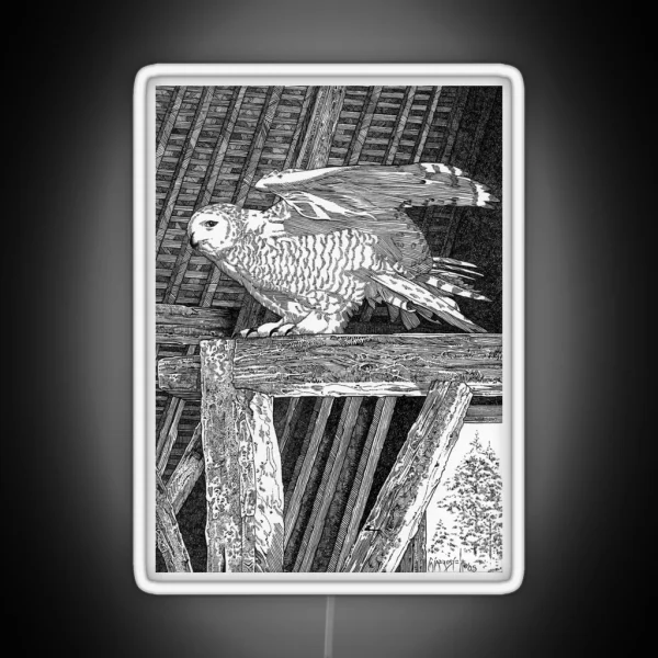 Snowy Owl In Barn RGB Neon Sign
