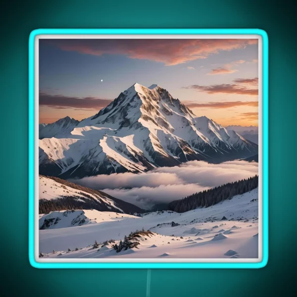 Snowy Sunset Mountain 1 RGB Neon Sign