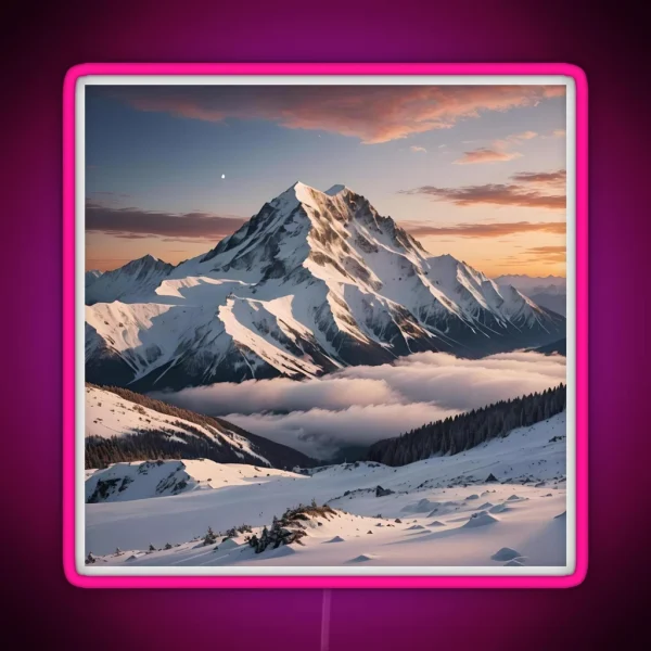 Snowy Sunset Mountain 1 RGB Neon Sign