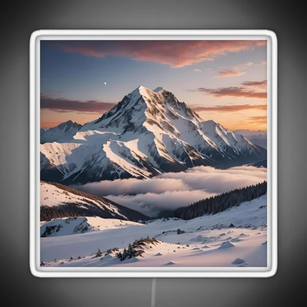 Snowy Sunset Mountain 1 RGB Neon Sign