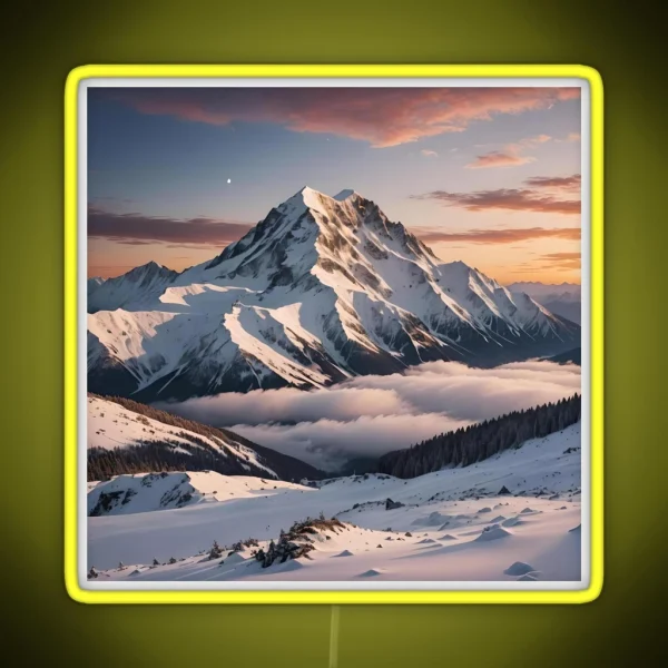 Snowy Sunset Mountain 1 RGB Neon Sign