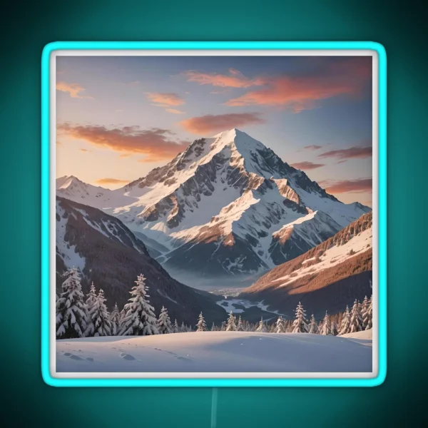 Snowy Sunset Mountain 3 RGB Neon Sign