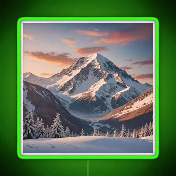 Snowy Sunset Mountain 3 RGB Neon Sign