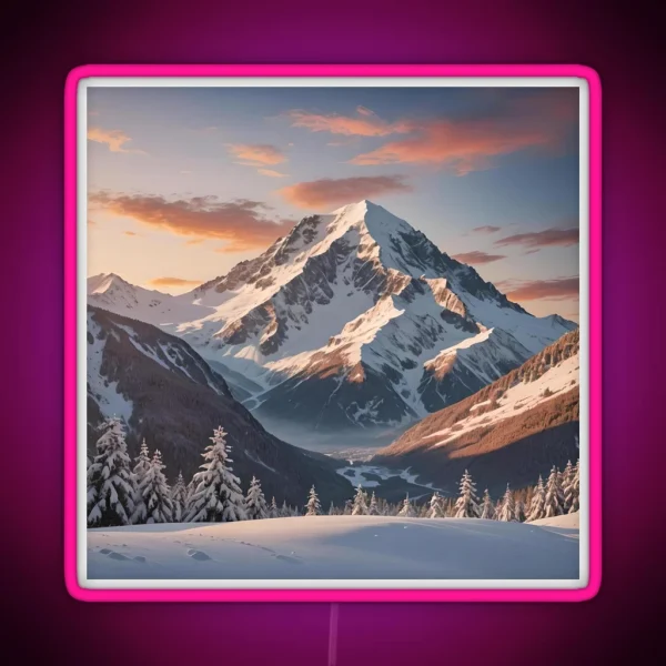 Snowy Sunset Mountain 3 RGB Neon Sign