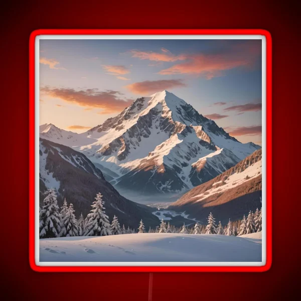 Snowy Sunset Mountain 3 RGB Neon Sign