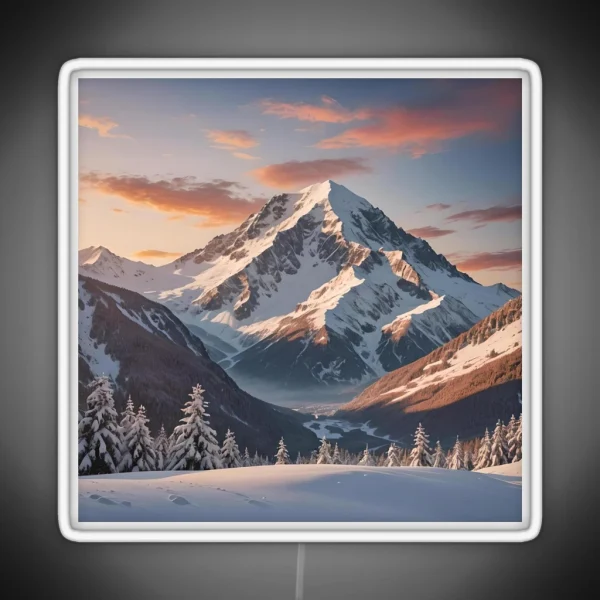 Snowy Sunset Mountain 3 RGB Neon Sign