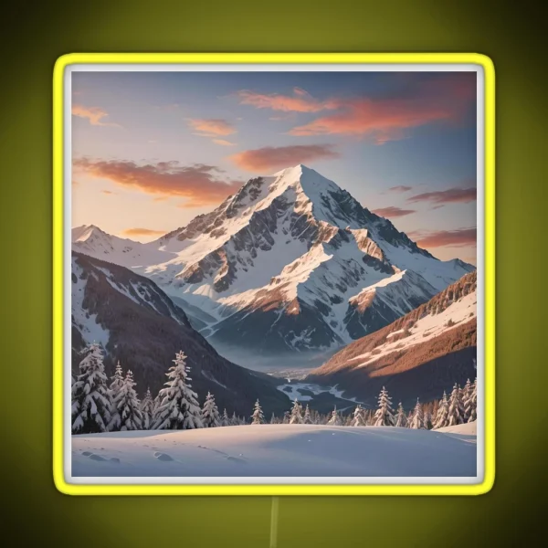 Snowy Sunset Mountain 3 RGB Neon Sign
