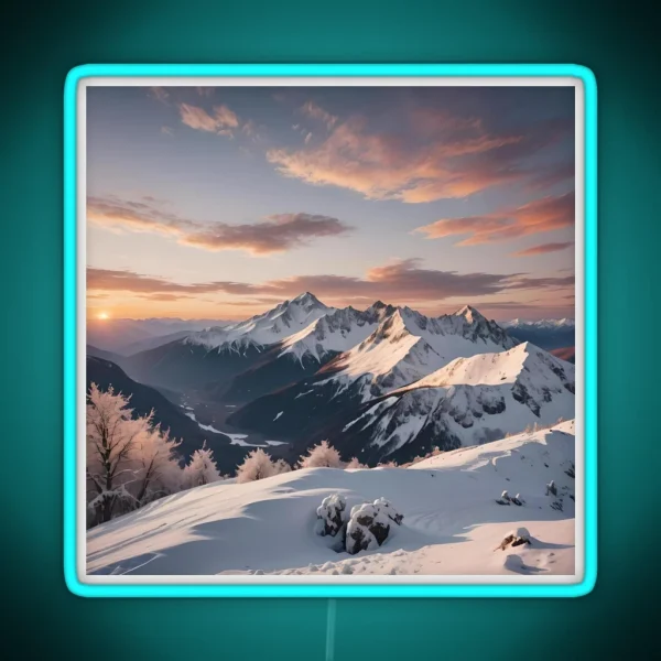 Snowy Sunset Mountain 4 RGB Neon Sign