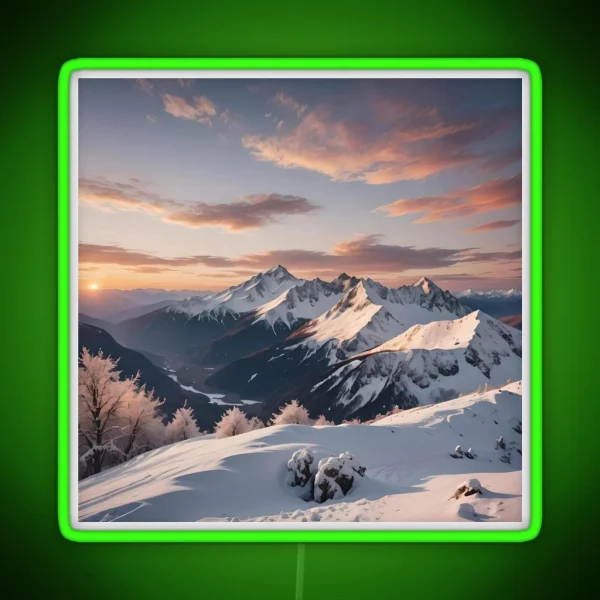Snowy Sunset Mountain 4 RGB Neon Sign