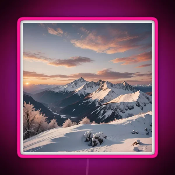 Snowy Sunset Mountain 4 RGB Neon Sign