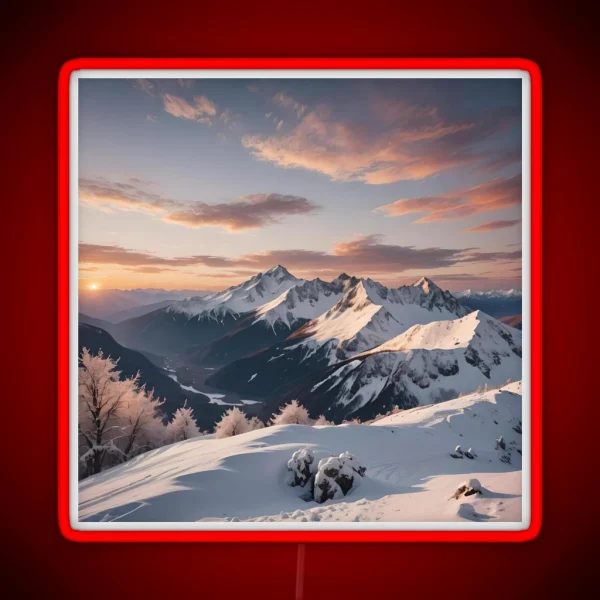 Snowy Sunset Mountain 4 RGB Neon Sign