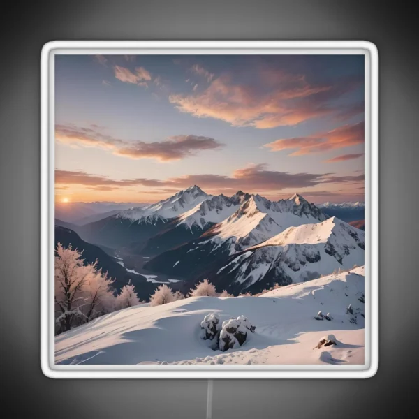 Snowy Sunset Mountain 4 RGB Neon Sign