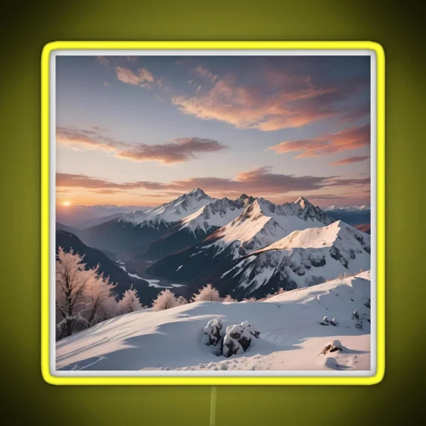 Snowy Sunset Mountain 4 RGB Neon Sign