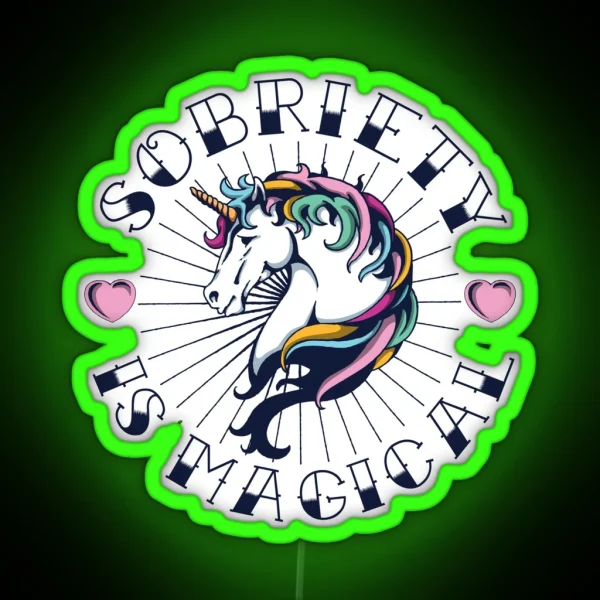 Sobriety Is Magical Tattoo Unicorn NA AA Recovery RGB Neon Sign