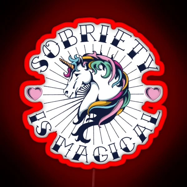 Sobriety Is Magical Tattoo Unicorn NA AA Recovery RGB Neon Sign