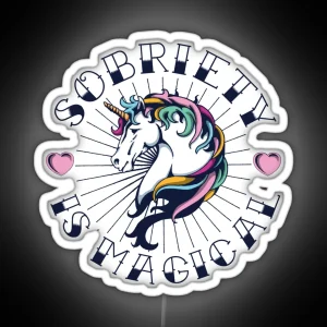 Sobriety Is Magical Tattoo Unicorn NA AA Recovery RGB Neon Sign