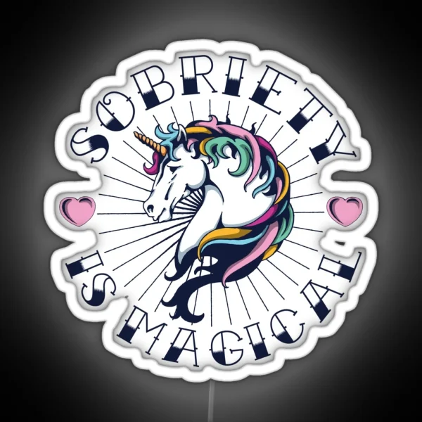 Sobriety Is Magical Tattoo Unicorn NA AA Recovery RGB Neon Sign