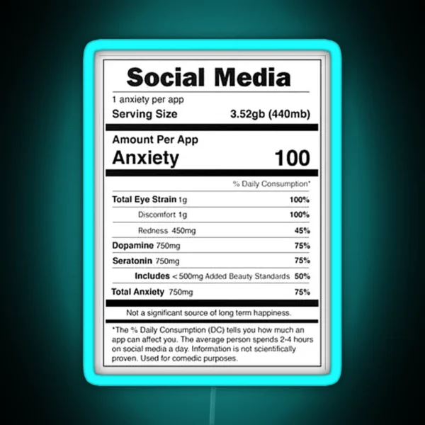 Social Media Nutrional Value RGB Neon Sign