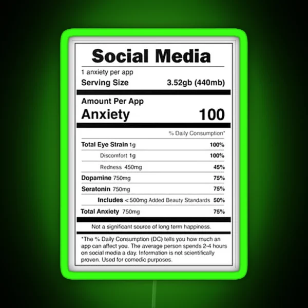 Social Media Nutrional Value RGB Neon Sign