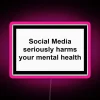 Neon Sign Warning About Social Media's Impact on Mental Wellness
