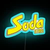 Authentic grey toned neon wall decoration featuring Soda Stereo logo