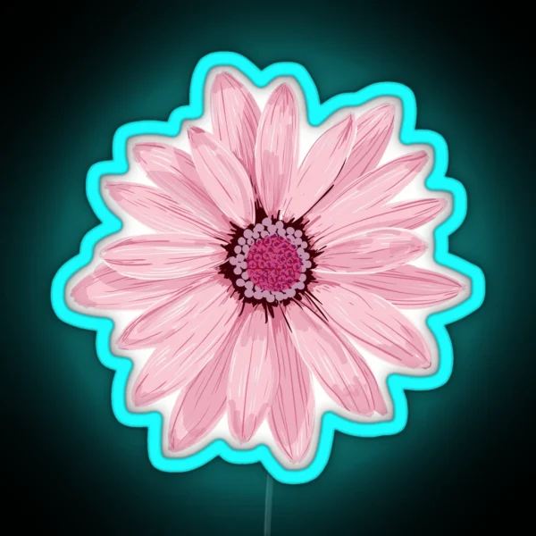 Soft Delicate Light Pink Daisy Illustration Botanical RGB Neon Sign