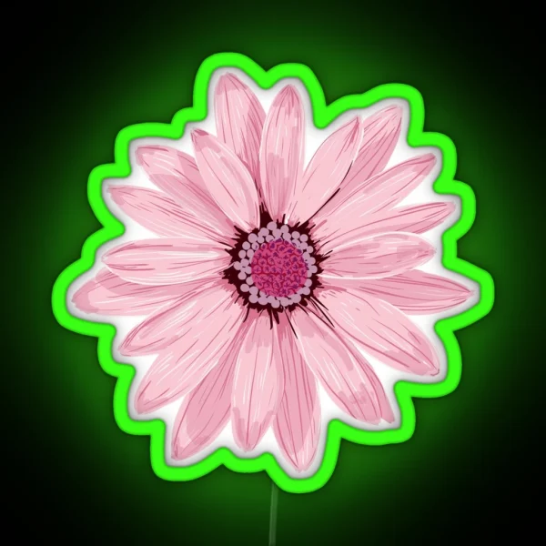 Soft Delicate Light Pink Daisy Illustration Botanical RGB Neon Sign